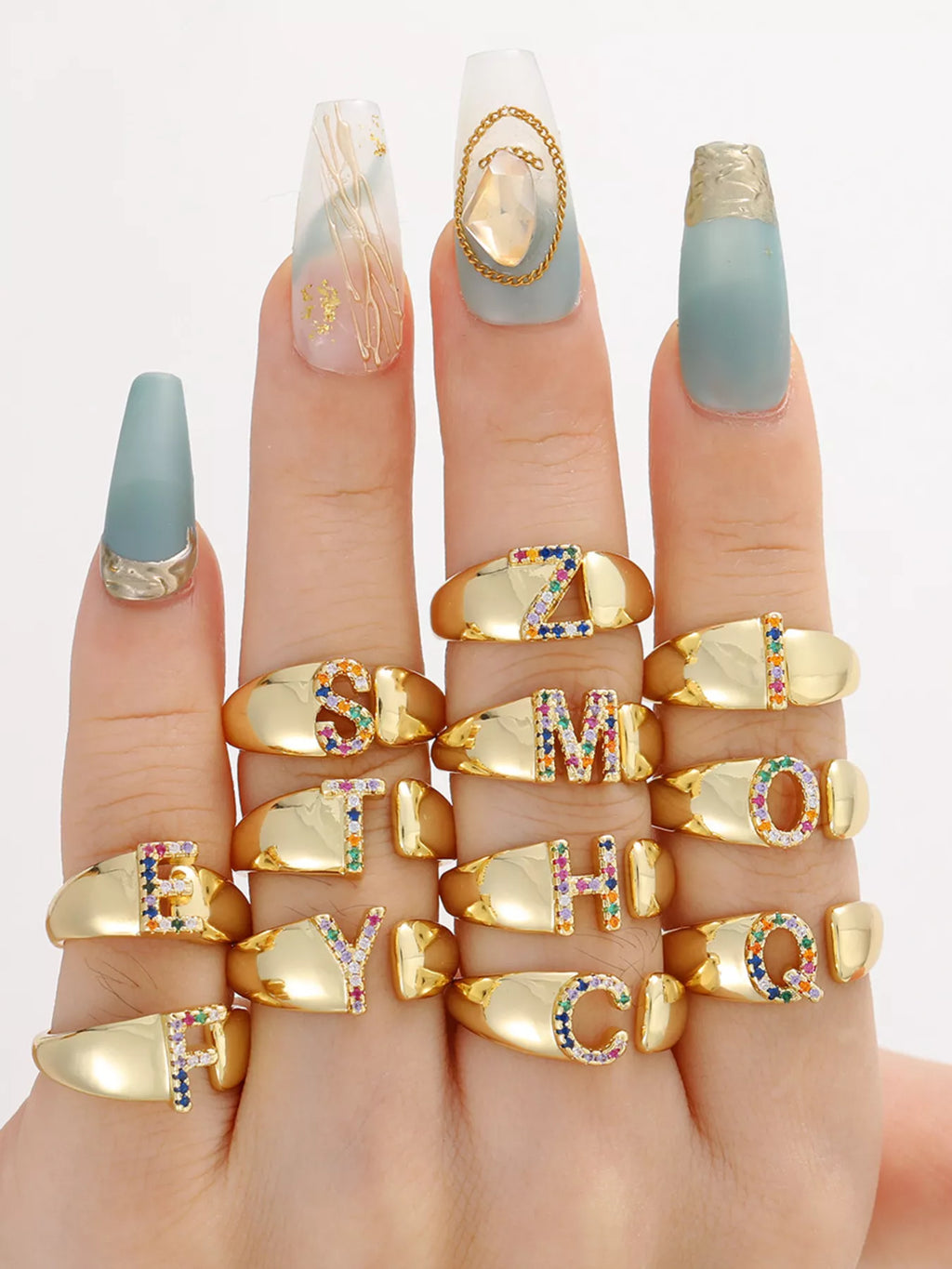 18K Gold-Plated Zircon Letter Ring.