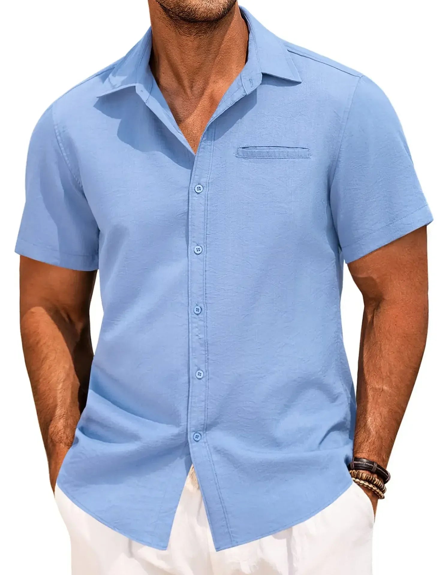 Men's Plus Size Classic Short Sleeve Button Down Shirt.