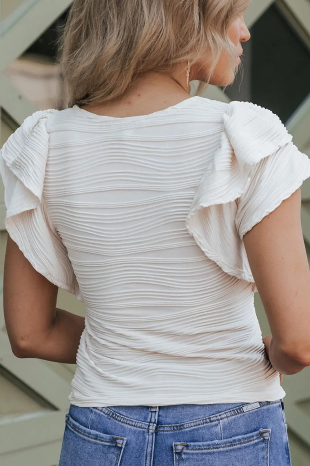 Ruffled Round Neck Textured Top.