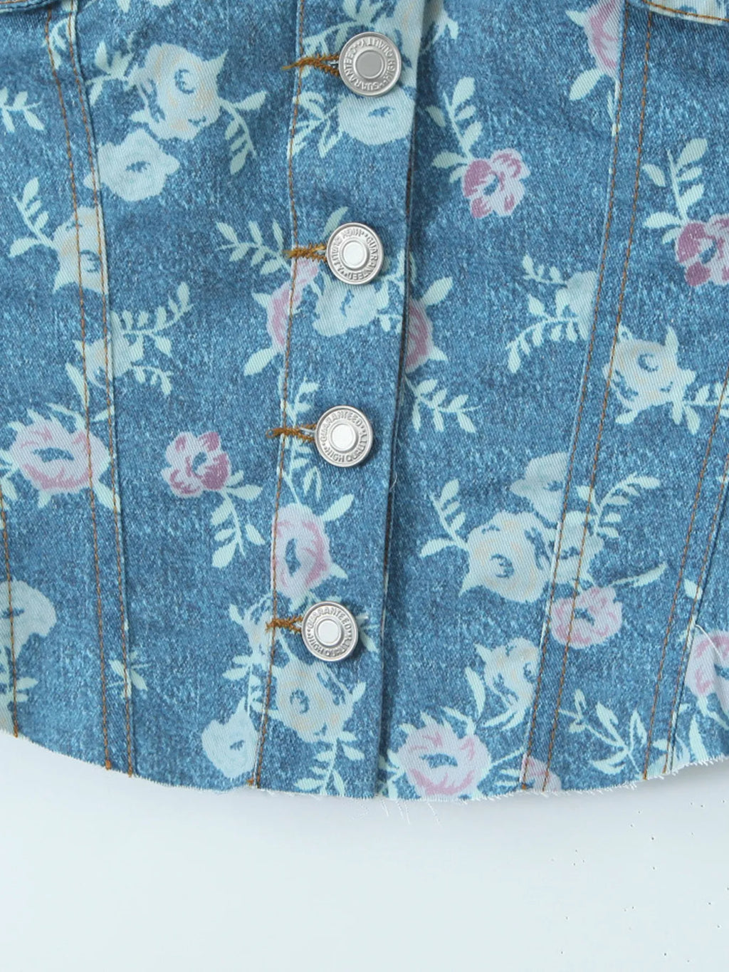 Floral Print Strapless Top and Skort Denim Set.