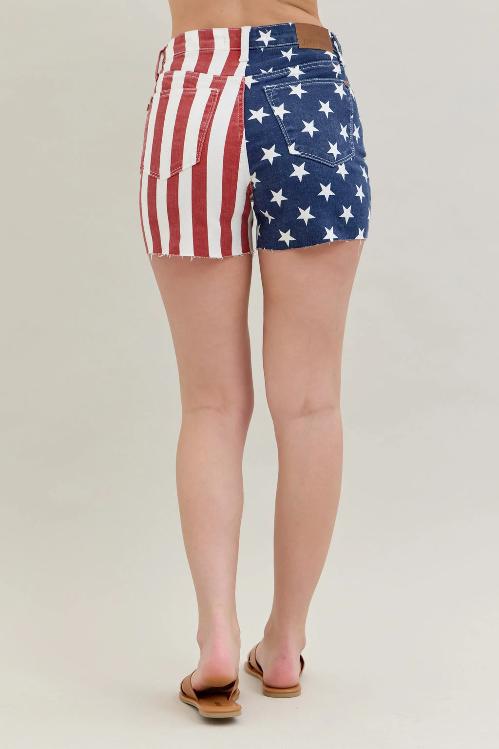 July 4th Blue Full Size High Waist Americana Flag Fray Hem Shorts Plus Size.