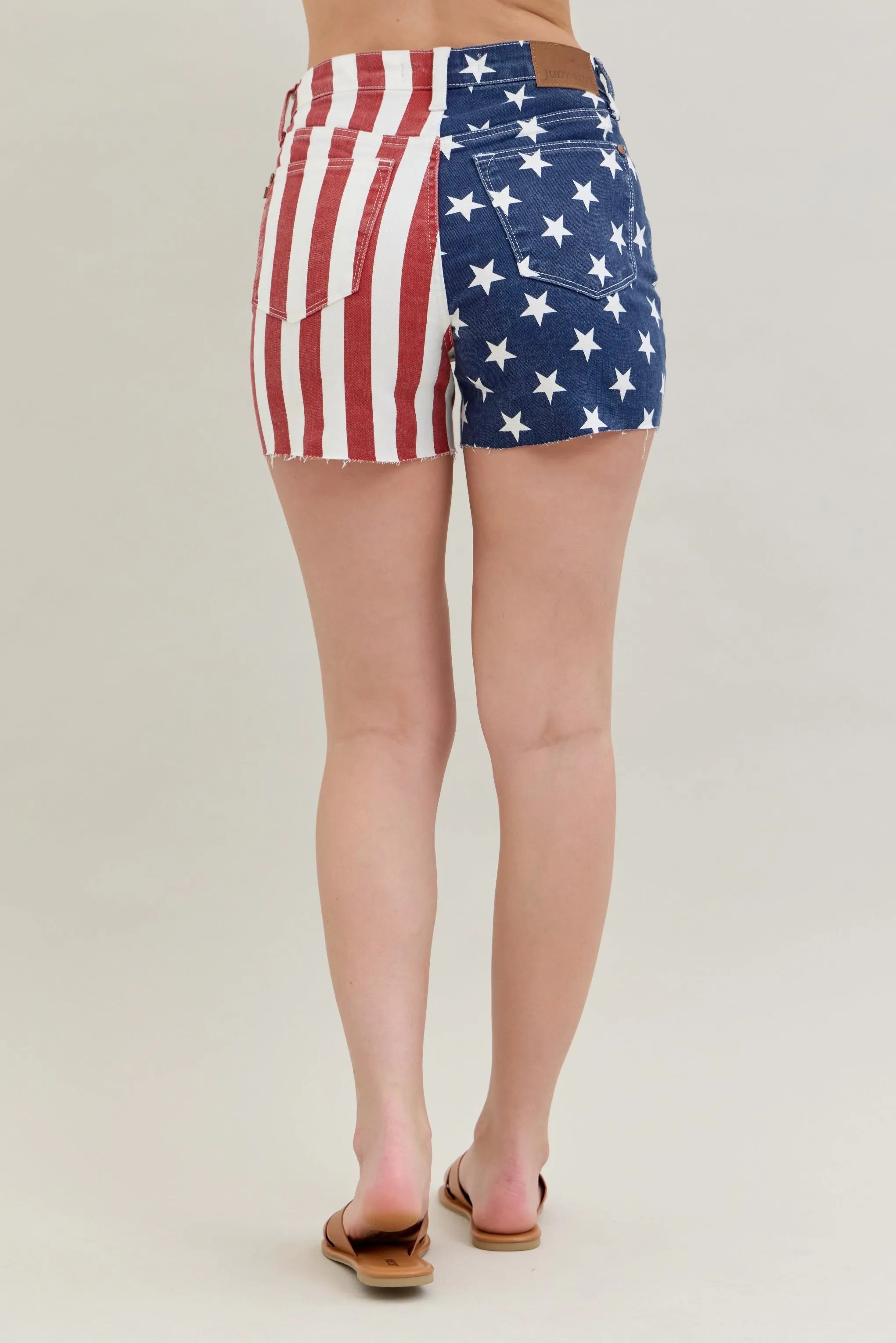 July 4th Blue Full Size High Waist Americana Flag Fray Hem Shorts Plus Size.