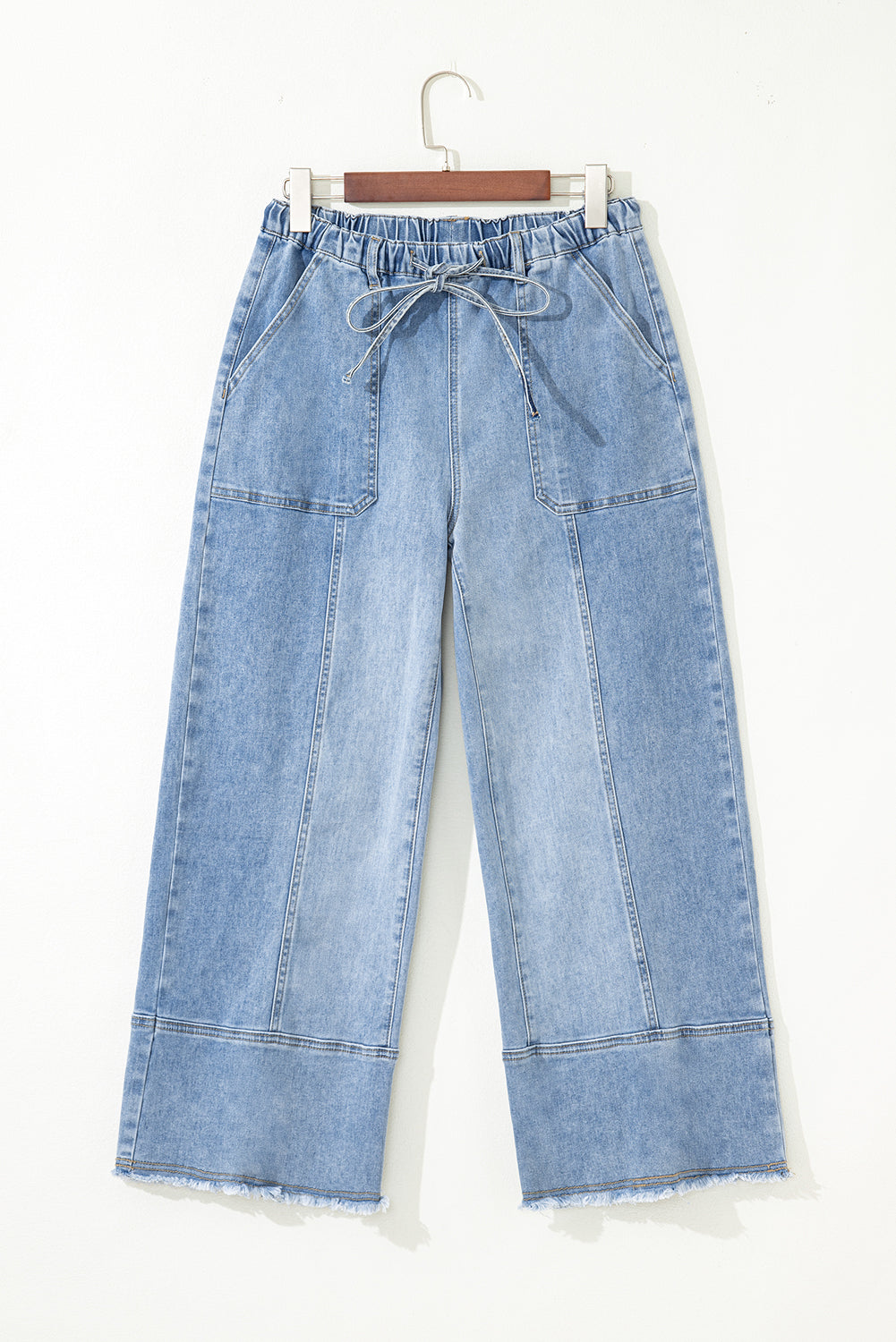 Beau Blue Drawstring Seam Detail Raw Hem Wide Leg Denim Pants Dear-Lover Dropshipping