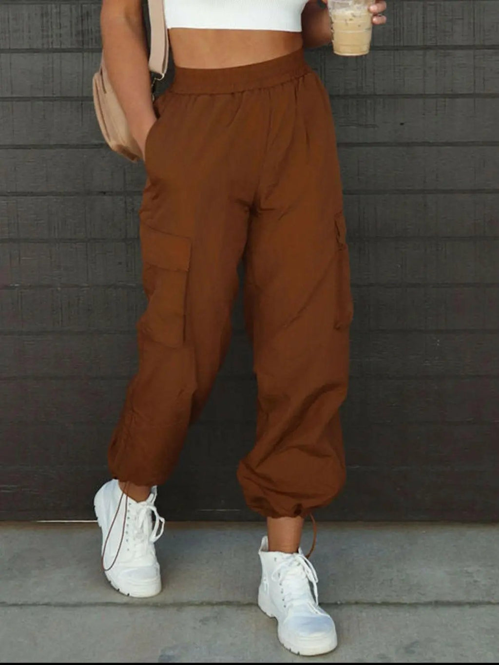 High Waist Drawstring Pants with Pockets.