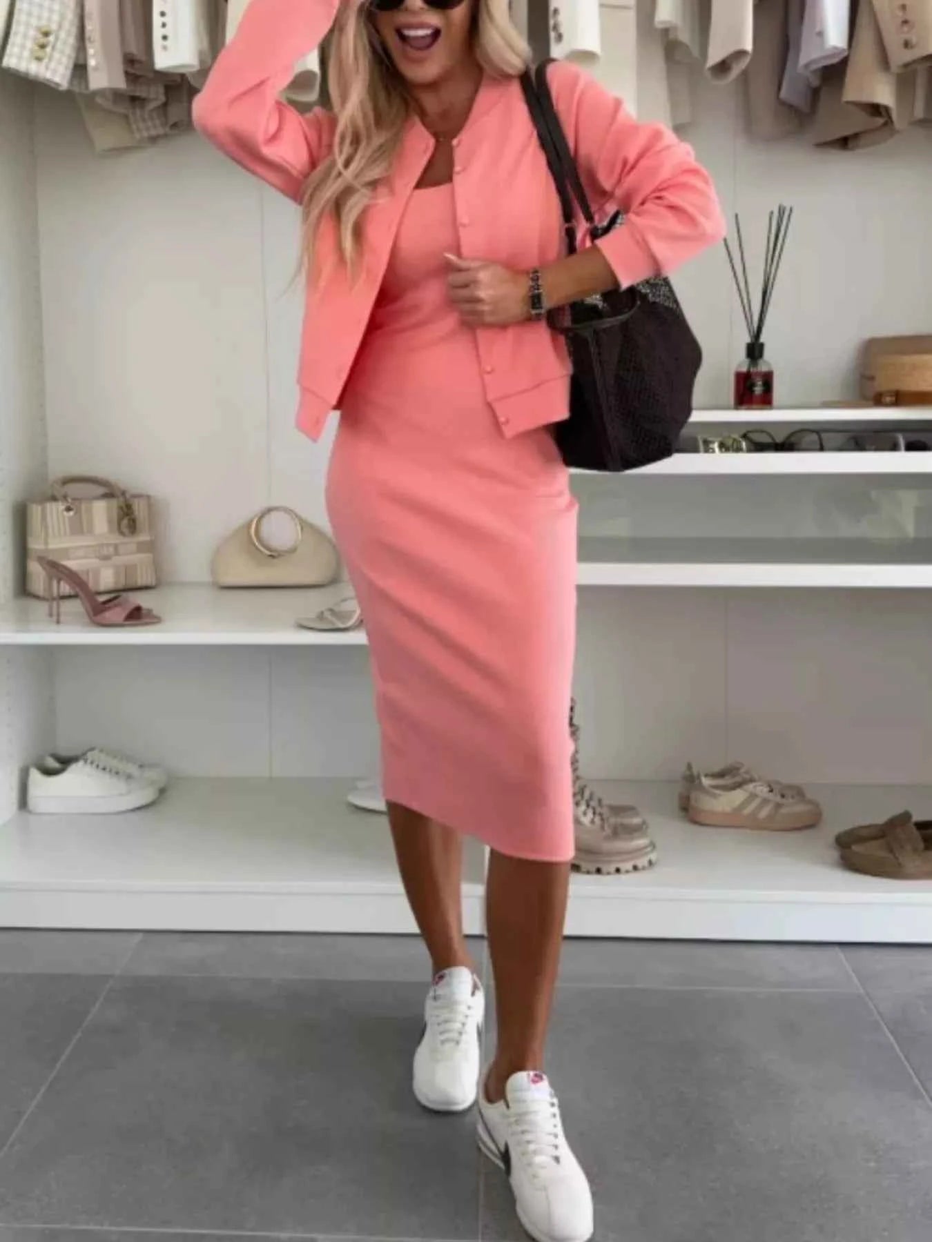 Full Size Slit Square Neck Dress and Outerwear Set Plus Size