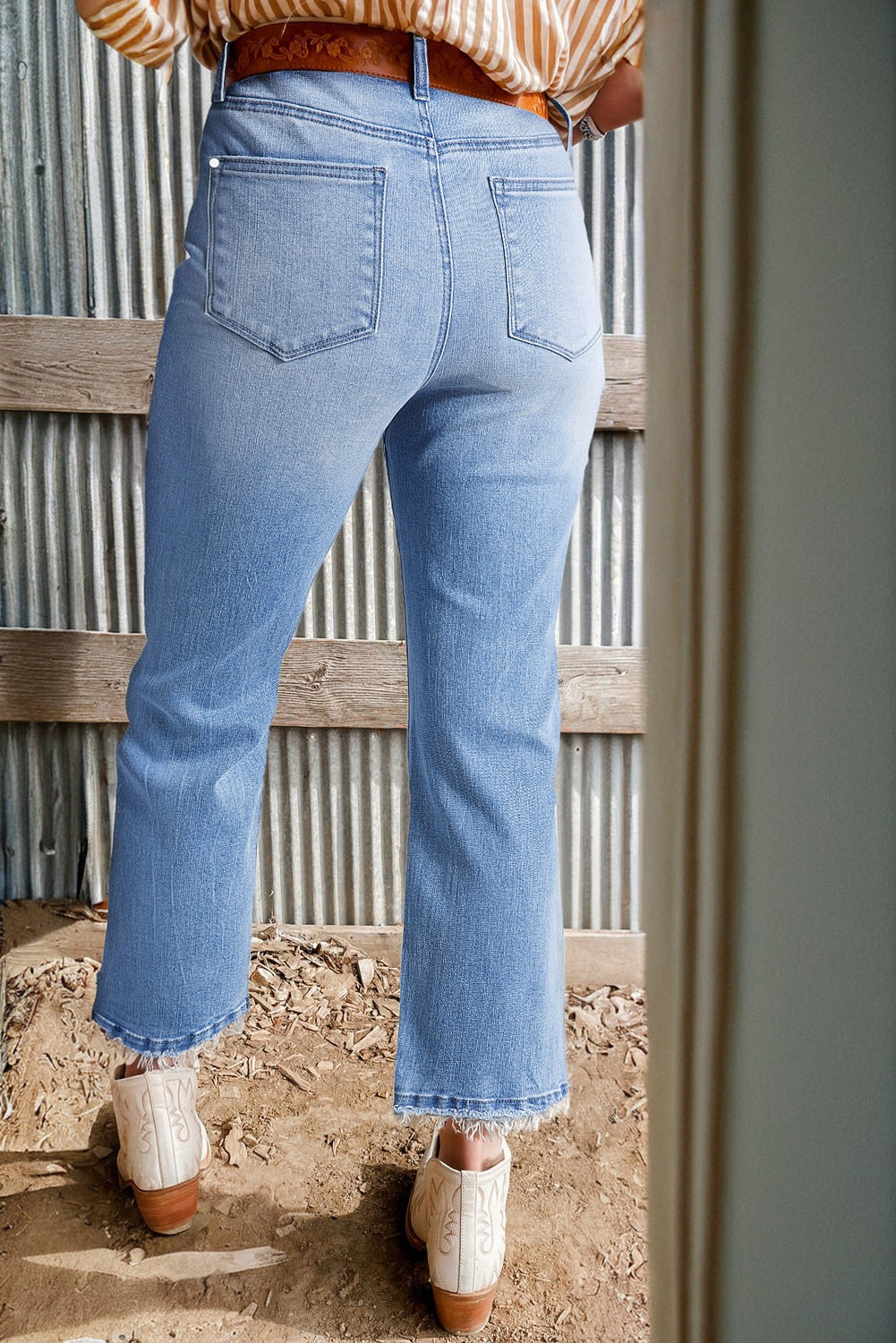 Beau Blue Mineral Wash Raw Hem High Waist Flared Jeans Dear-Lover Dropshipping