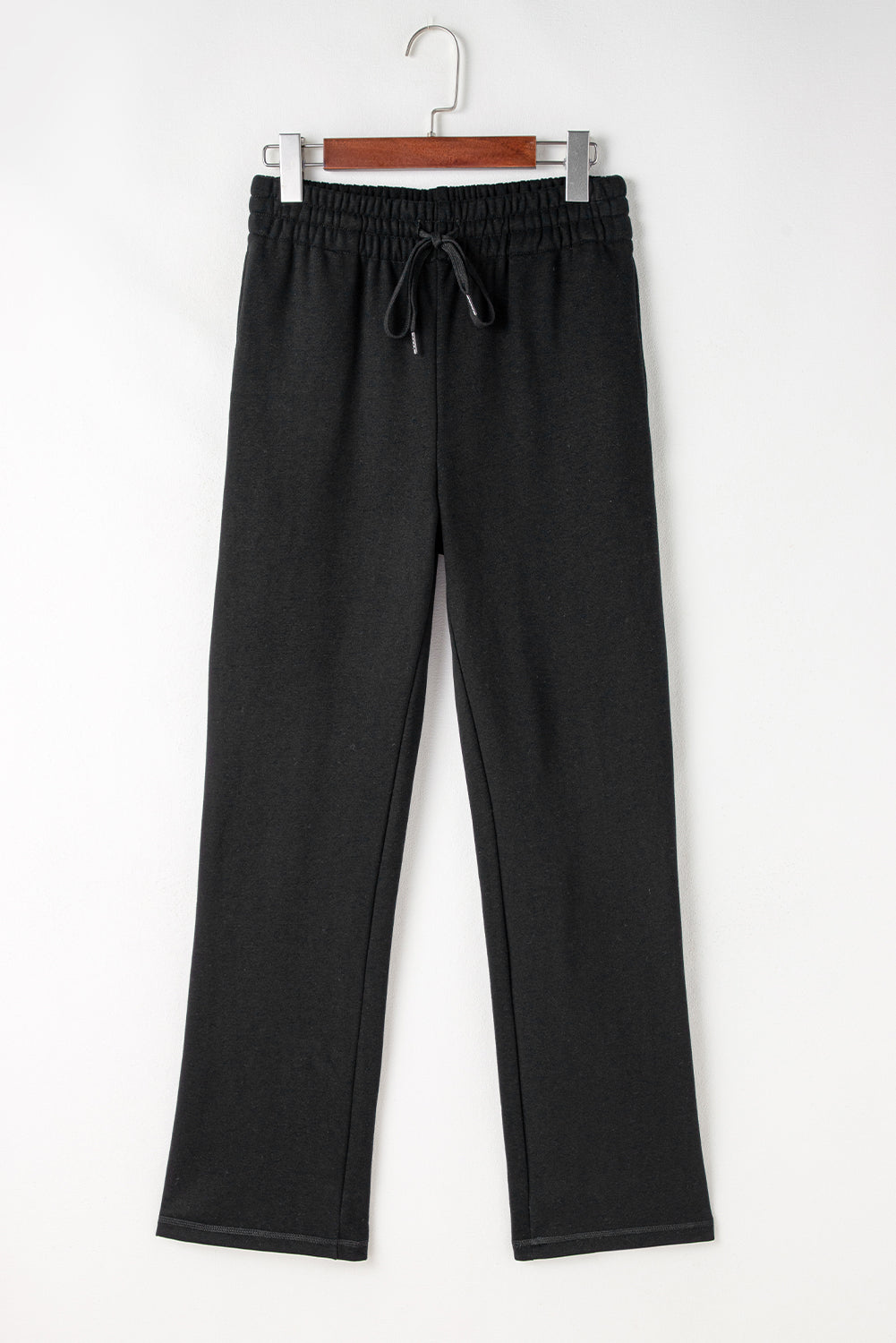 Black Solid Color Fleece Lined Drawstring Waist Casual Pants Dear-Lover Dropshipping
