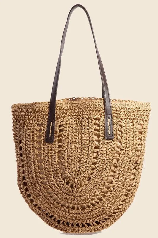 Straw Braided Rounded Tote Bag.