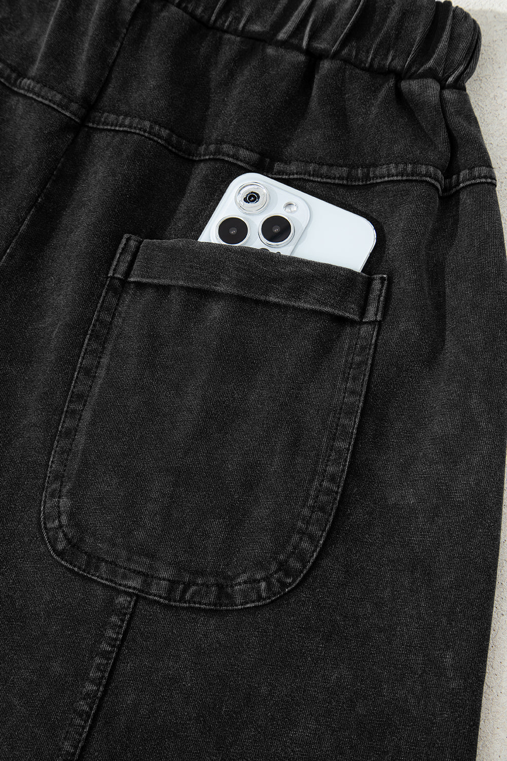 Black Mineral Wash Exposed Seam Drawstring Elastic Waistband Wide Leg Cargo Pants Dear-Lover Dropshipping