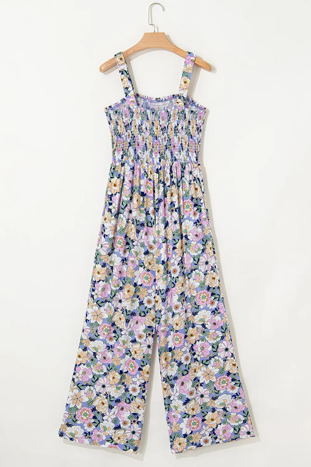 Floral Print Smocked High Waist Square Neck Jumpsuit.