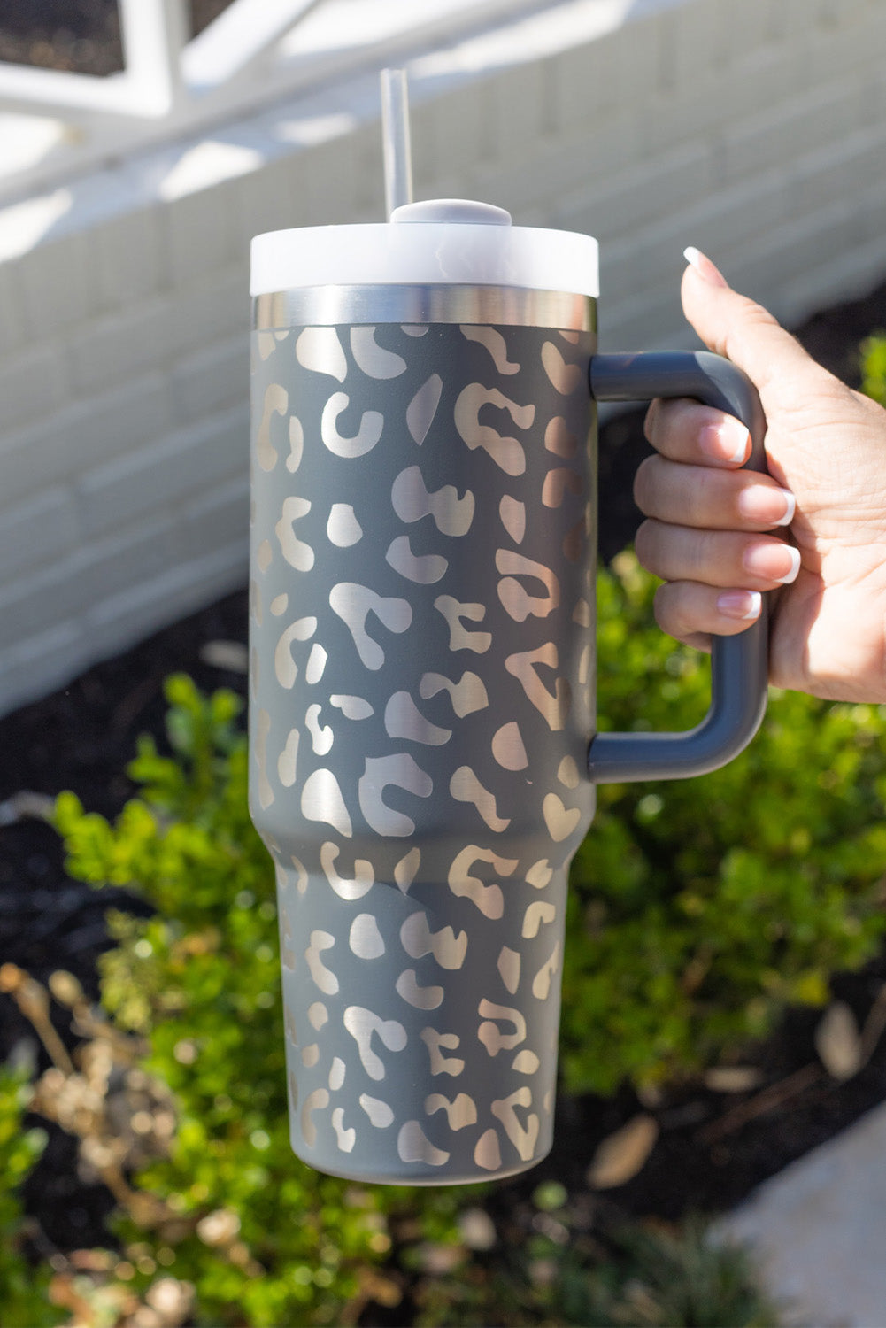 Gray Leopard Print 40OZ Stainless Steel Portable Cup with Handle Dear-Lover Dropshipping
