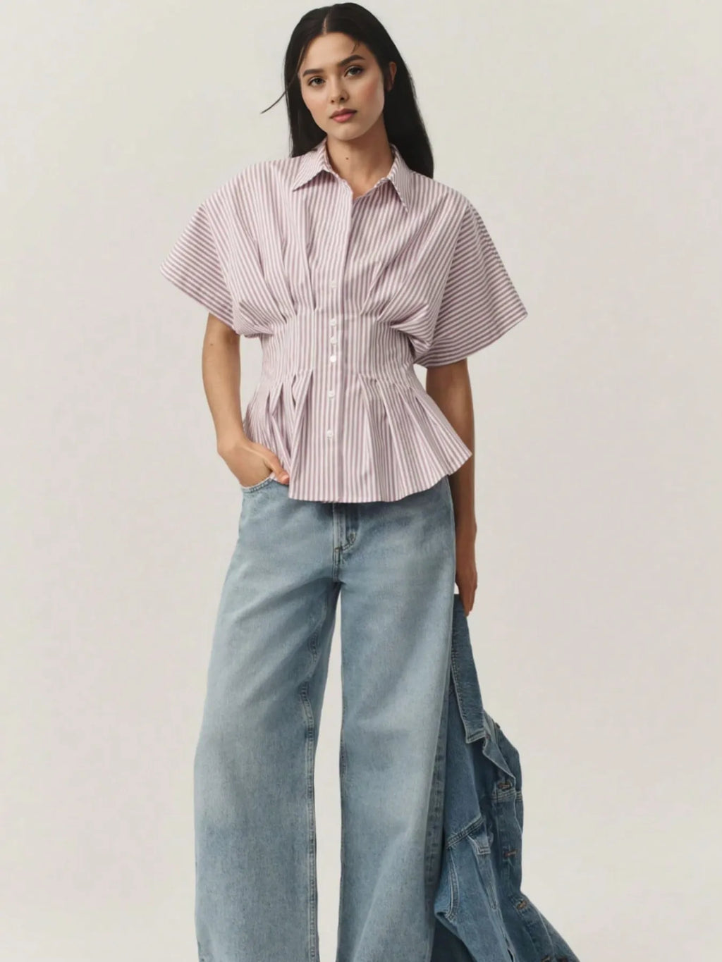 Striped Short Sleeve Button-Up Shirt.