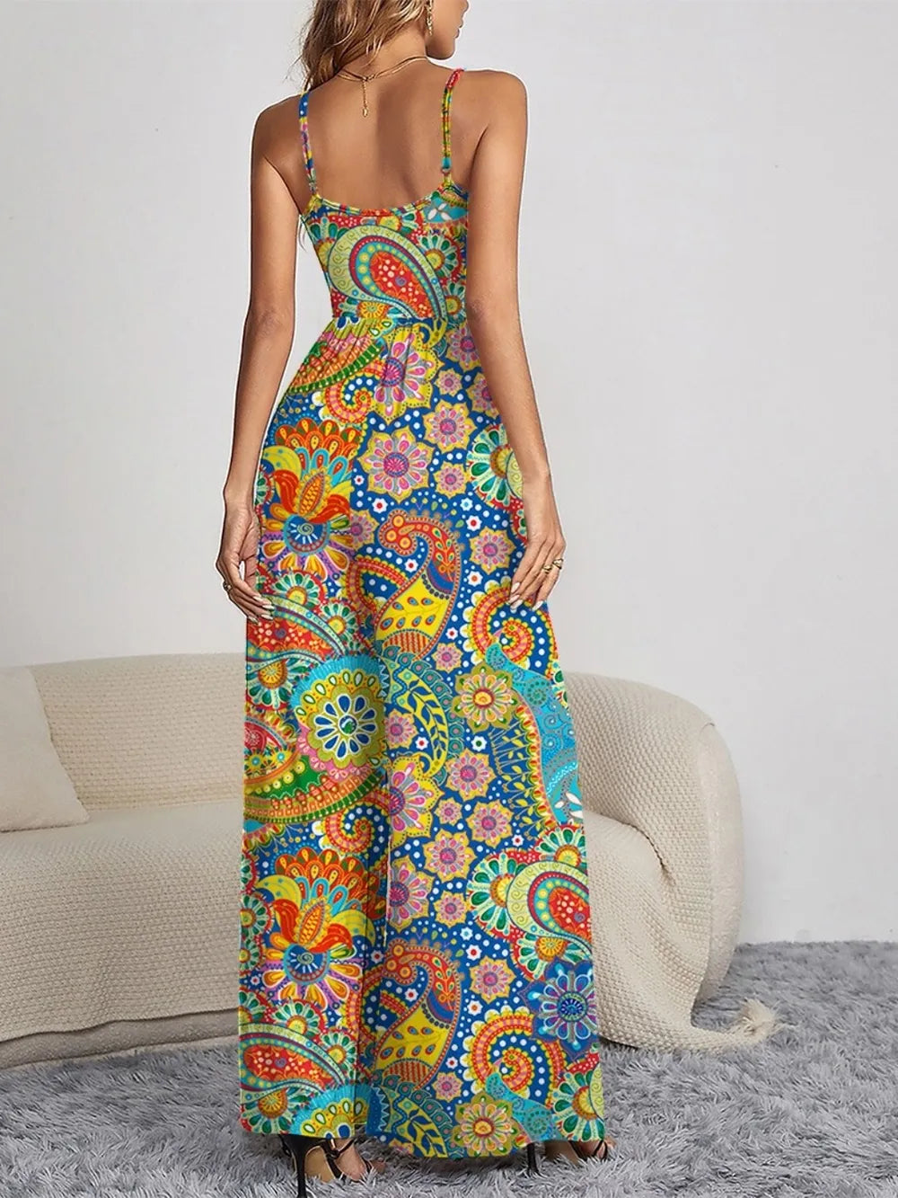 FAM-FAM Decorative Button Spaghetti Strap Wide Leg Jumpsuit - CHIC TB