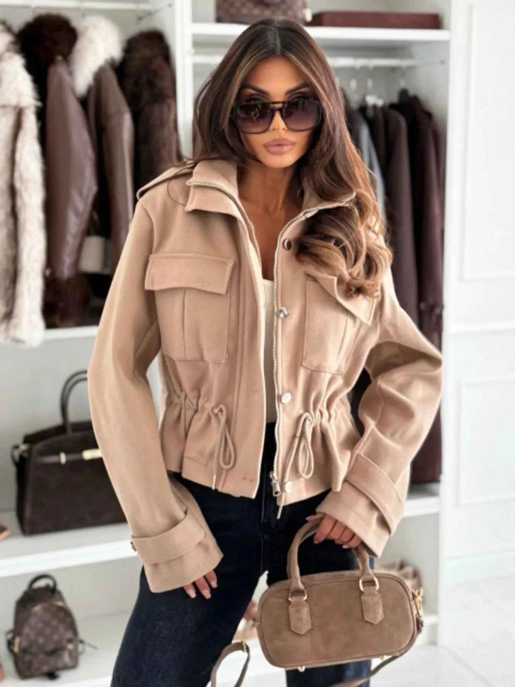 Drawstring Waist Cropped Jacket