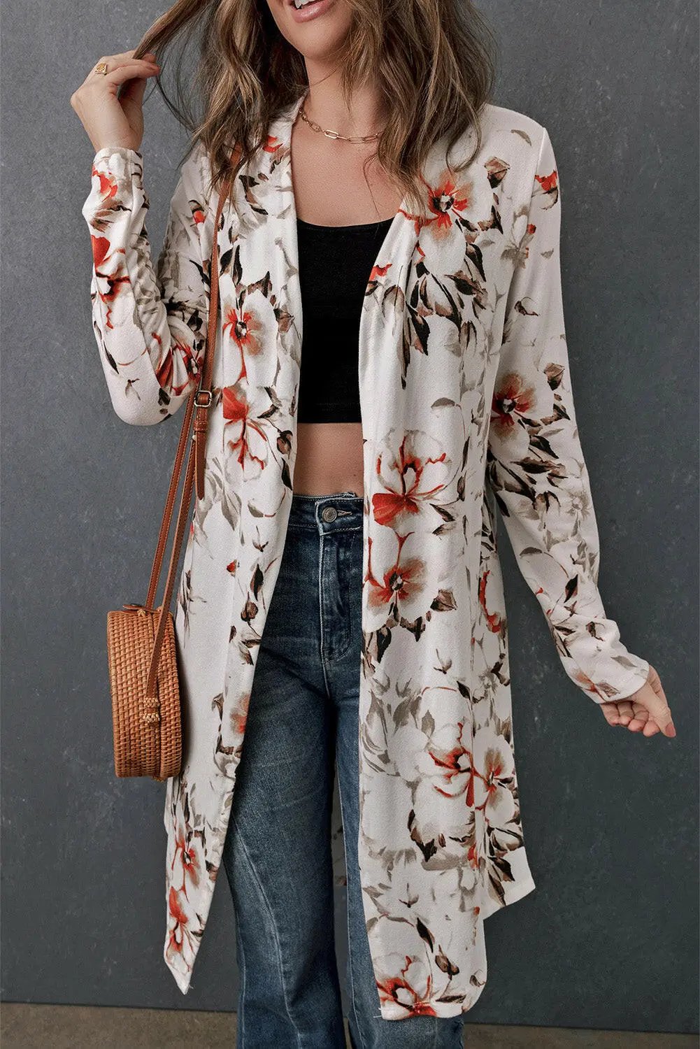 Printed Open Front Longline Cardigan.