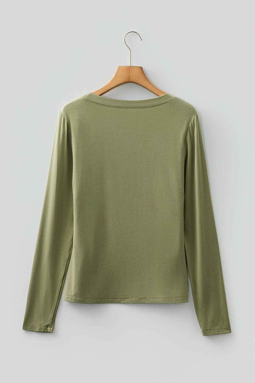 Laurel Green Solid Color Long Sleeve Fitted Top