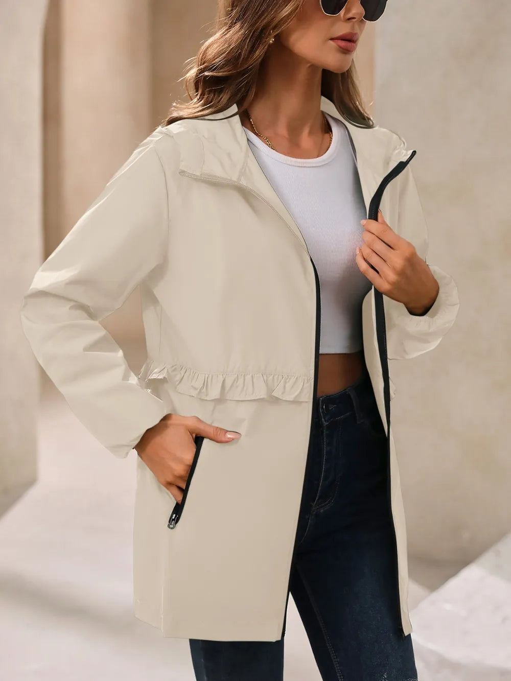 Ivy Lane Outdoor Waterproof Long Sleeve Hooded Windbreaker.