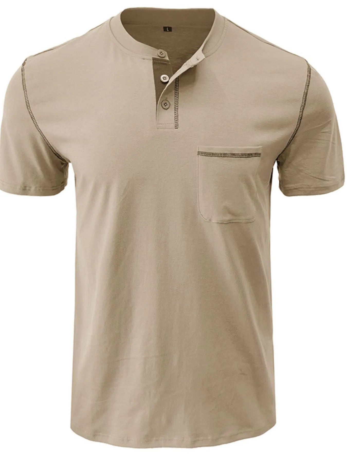 Men's Full Size Casual Henley T-Shirt with Contrast Stitching and Pocket Plus Size.
