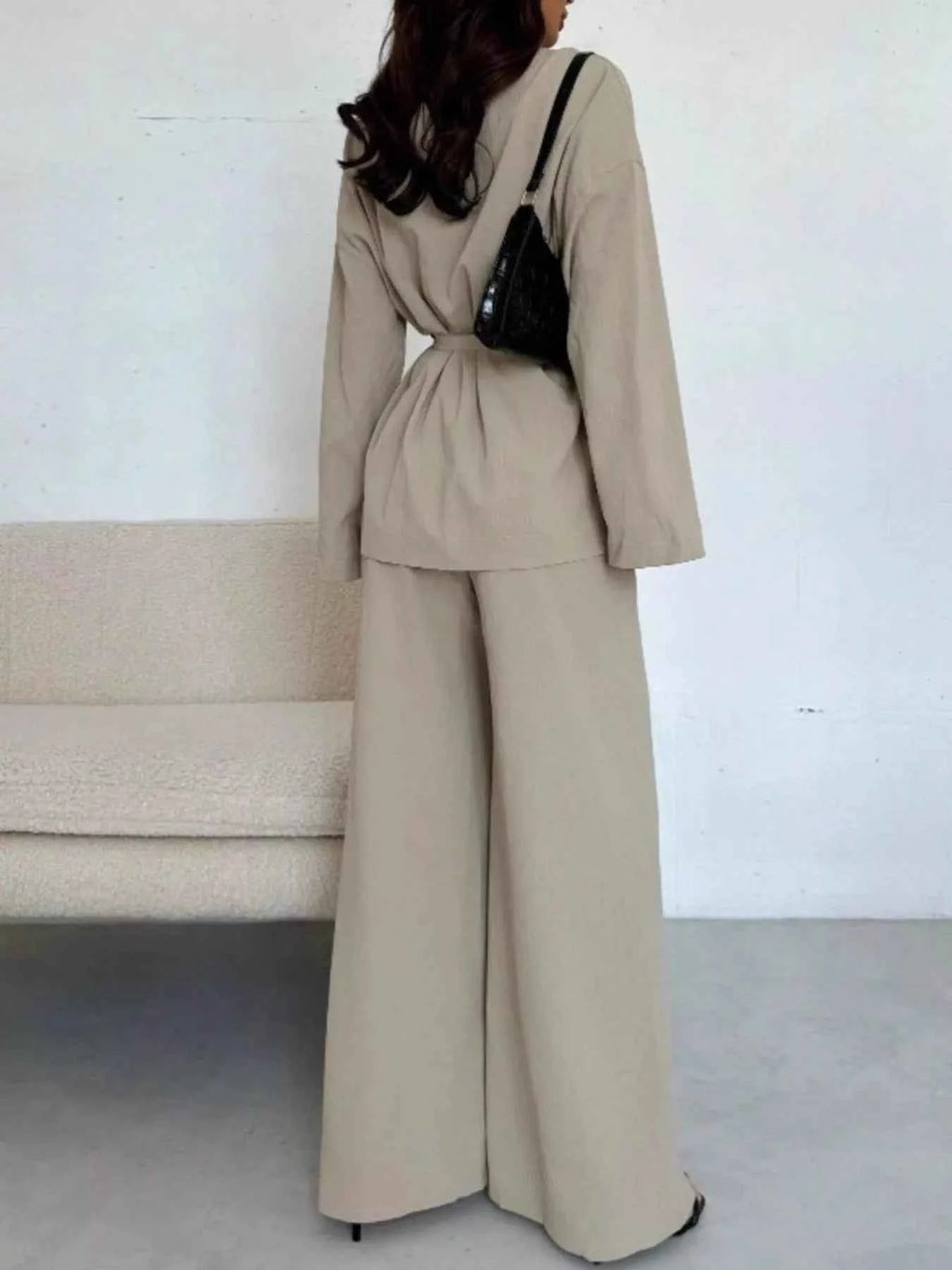 Front Tied Shirt and Wide-Leg Pants Set