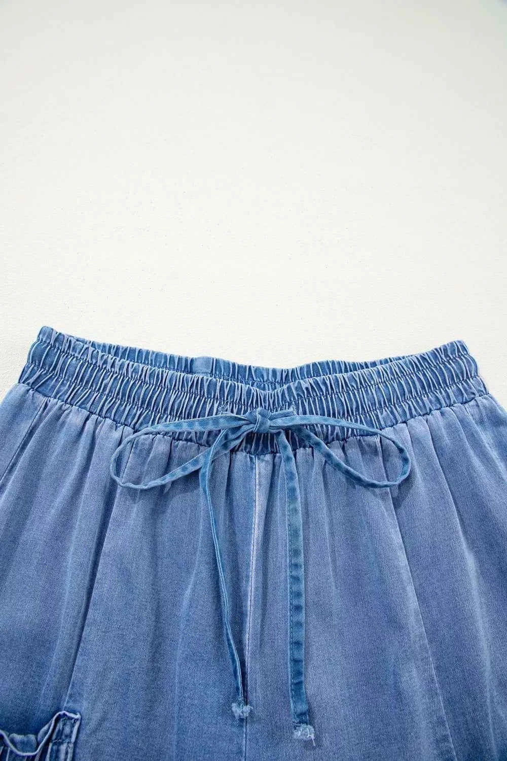 Drawstring Elastic Waist Pocketed Loose Jeans