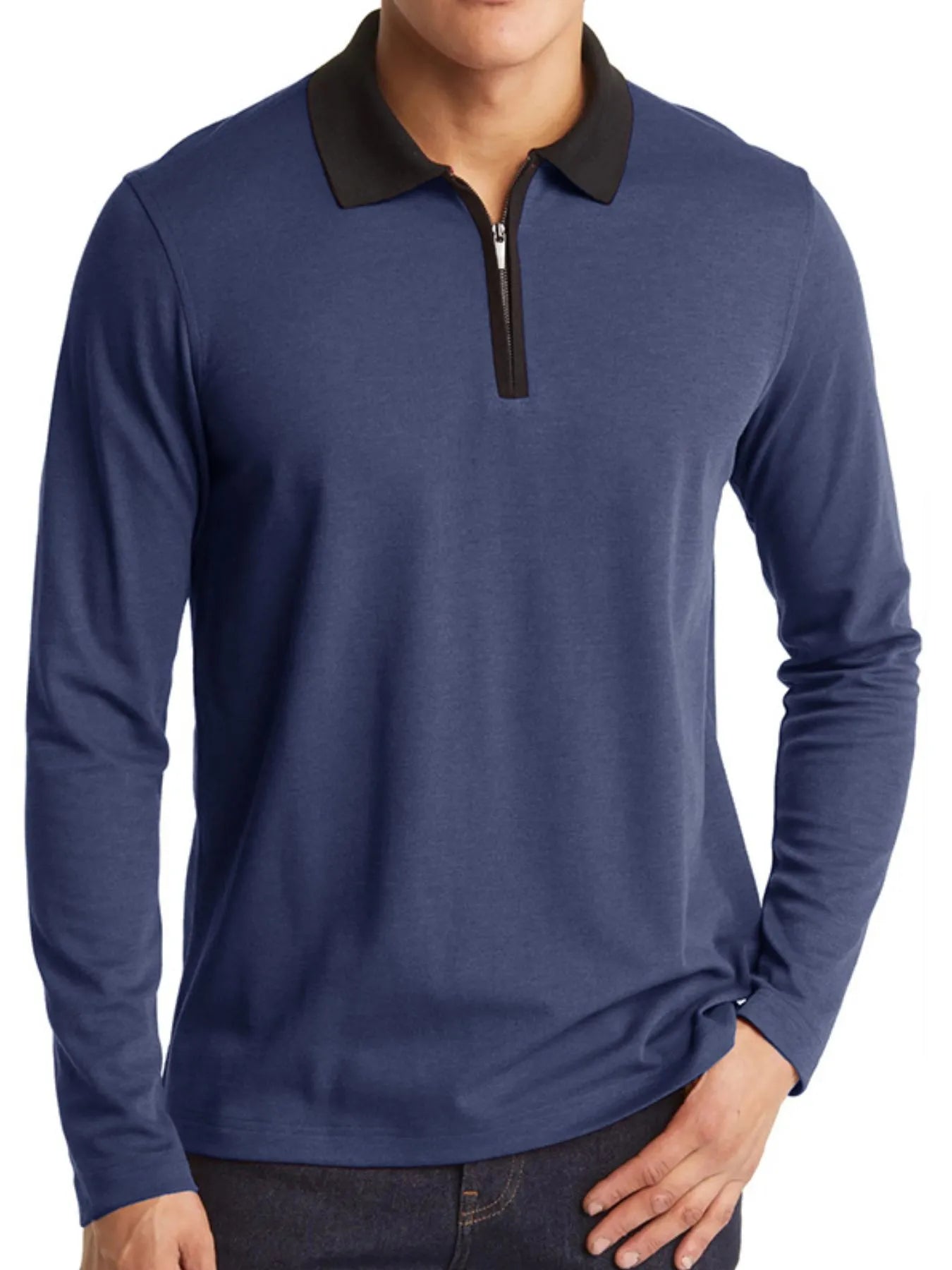 Men's Classic Long Sleeve Contrast Collar Polo Shirt.