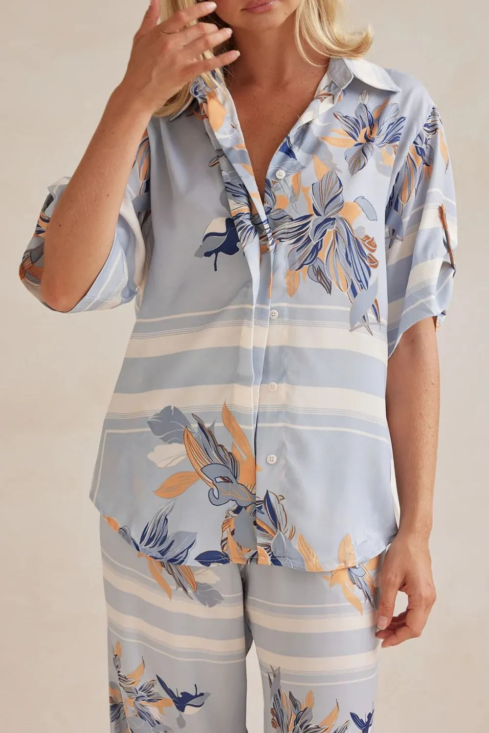 Printed Button Up Shirt and Pants Set - CHIC TB