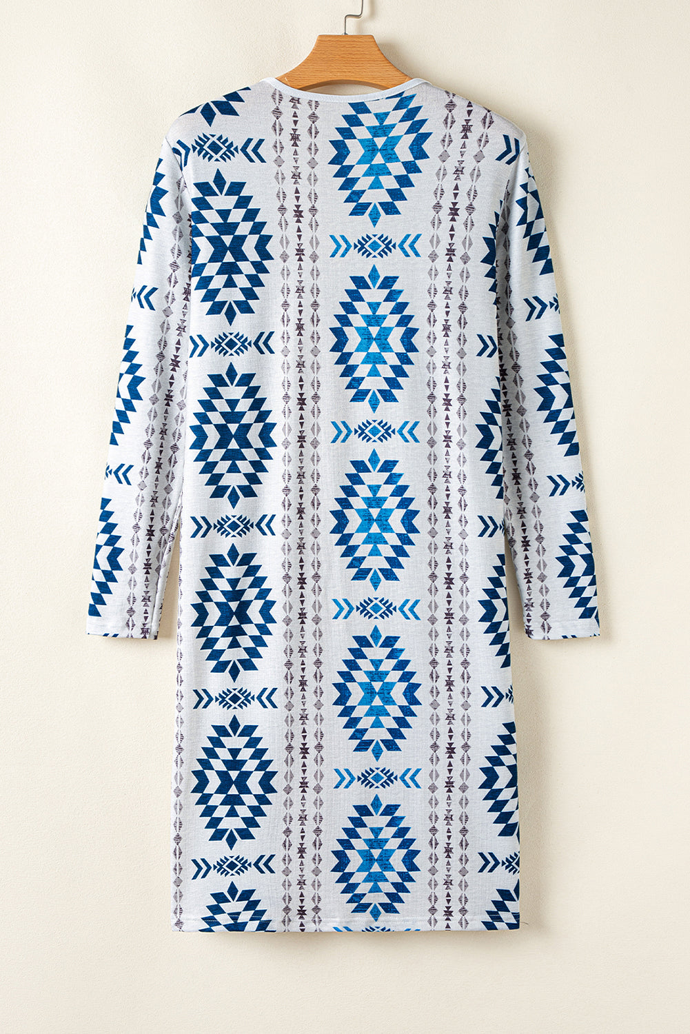 Sky Blue Western Aztec Printed Open Front Long Cardigan Dear-Lover Dropshipping