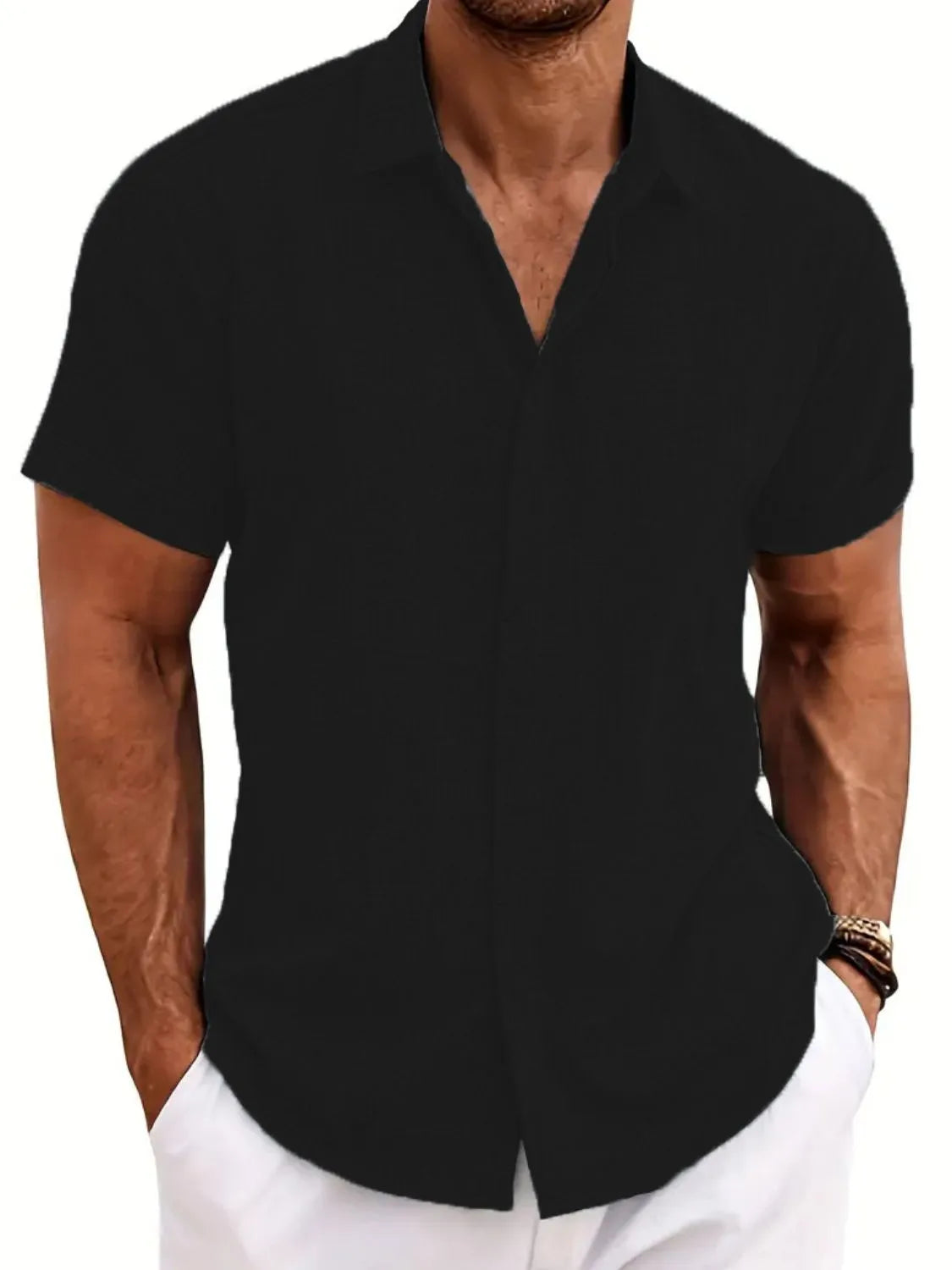 Men's Full Size Collared Neck Short Sleeve Shirt Plus Size.