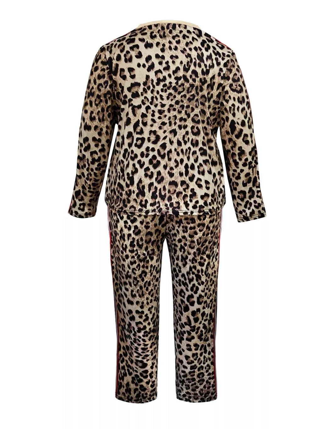 Plus Size Leopard Print Long Sleeve Top and Pants Set