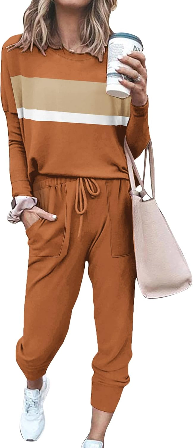 Bofell Lounge Sets for Women Two Piece Travel Outfits Sweatsuits 2 Piece Fashion 2024 Trendy Pajamas
