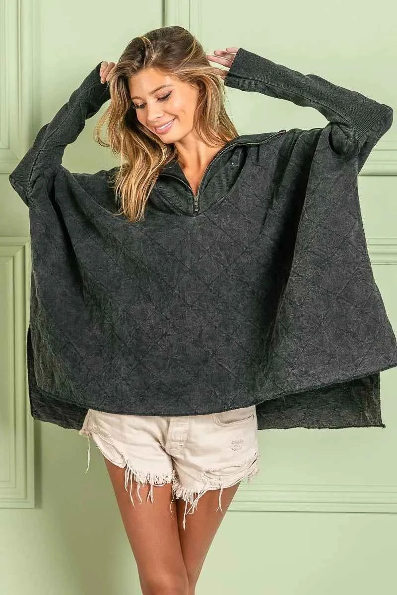 BiBi Vintage Washed Quilted Half Zip Top