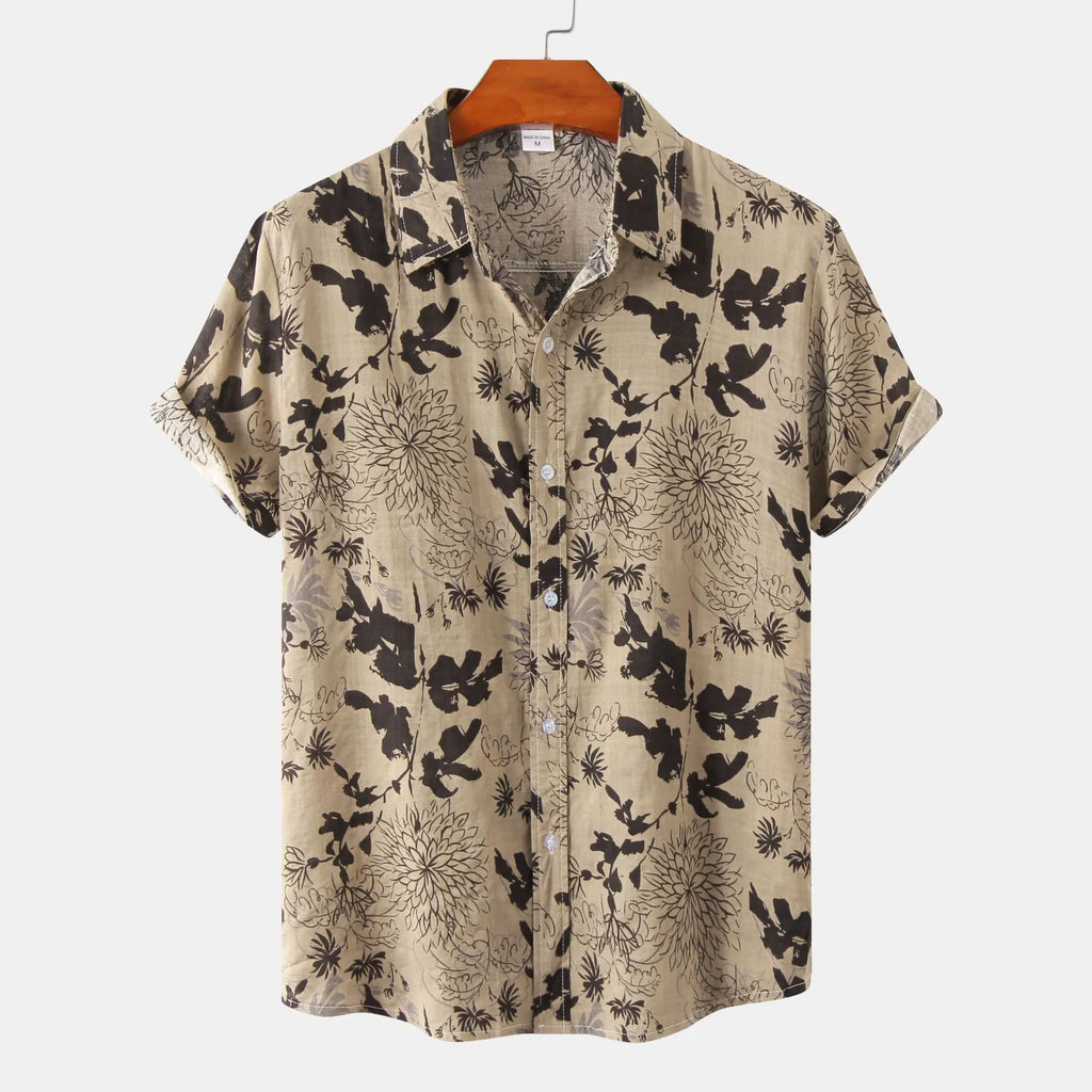 Men's Plus Size Floral Print Short Sleeve Button Down Shirt.