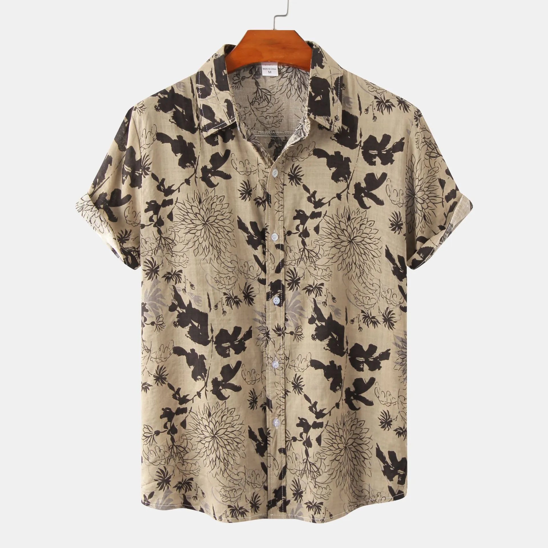 Men's Plus Size Floral Print Short Sleeve Button Down Shirt.