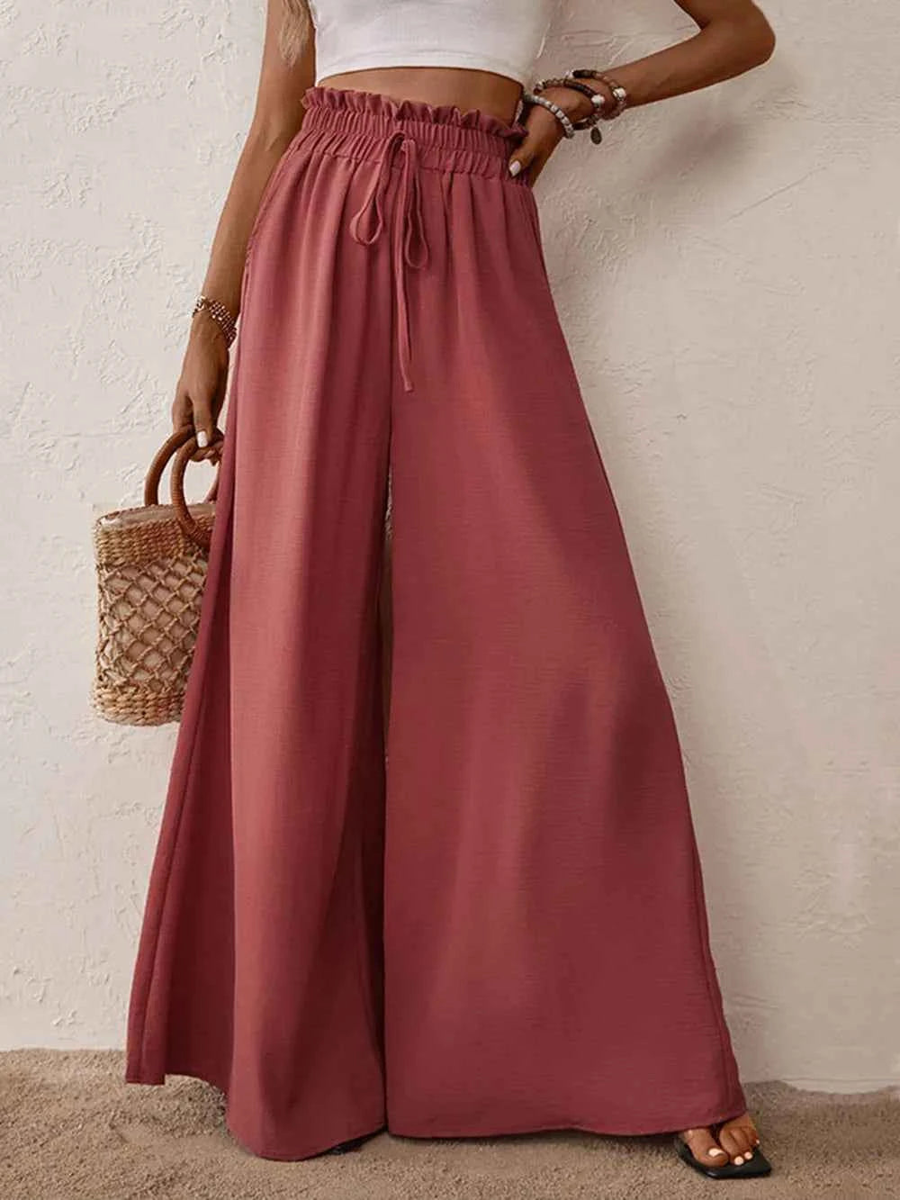 Perfee Frill Tied Wide Leg Pants.