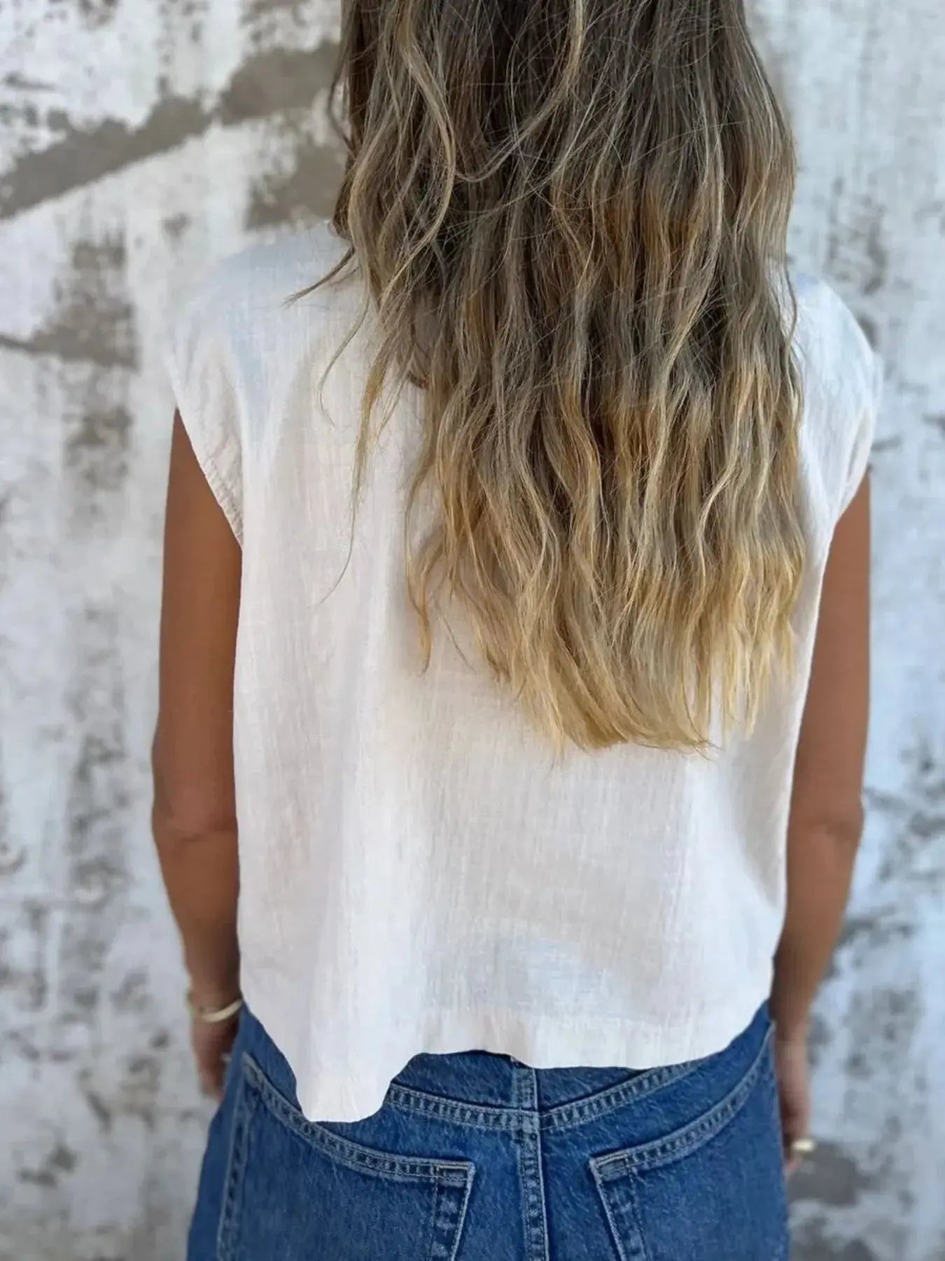 Full Size Textured Button-Front Sleeveless Shirt Plus Size.