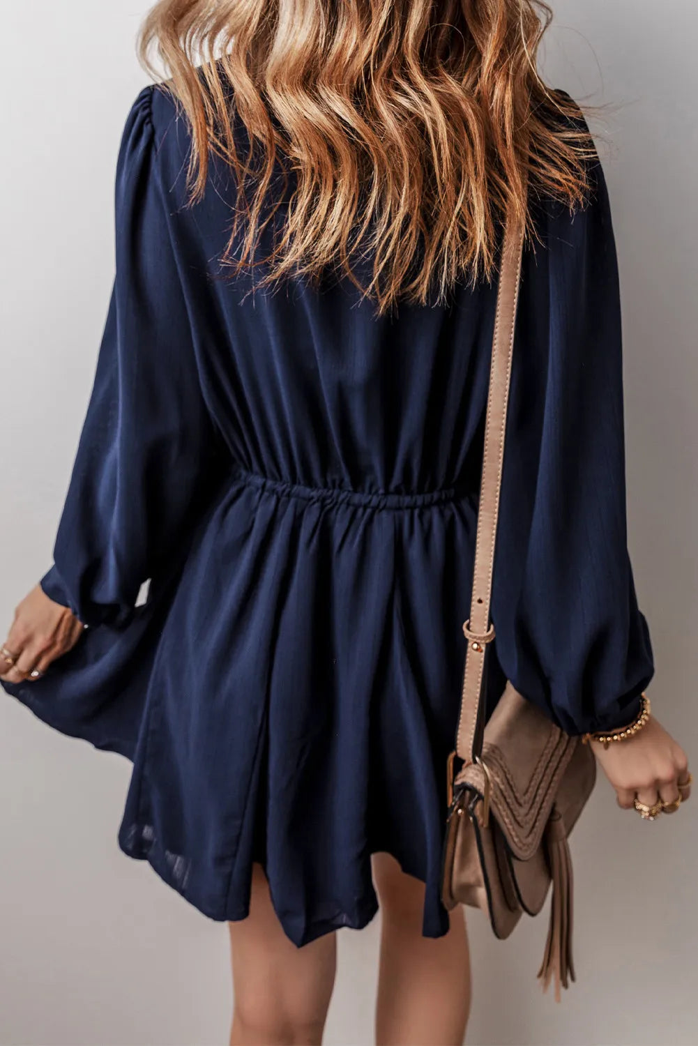 Drawstring Half Button Long Sleeve Dress.