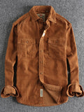 Brown Corduroy Long Sleeve Button Up Shirt for MEN.
