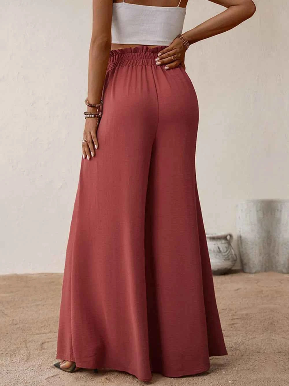 Perfee Frill Tied Wide Leg Pants.