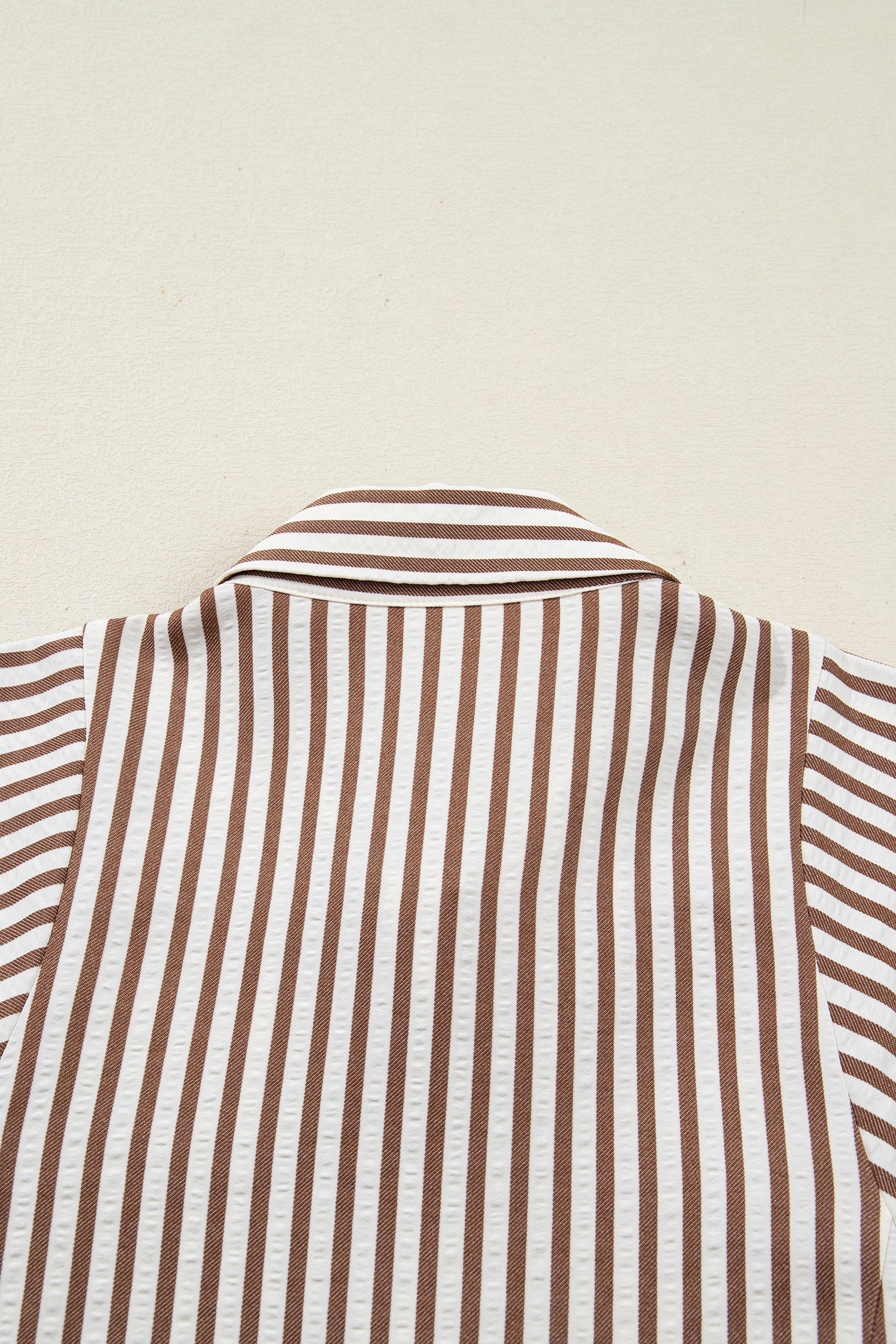 Brown Stripe Knot Waist Puff Sleeve Button Down Mini Shirt Dress