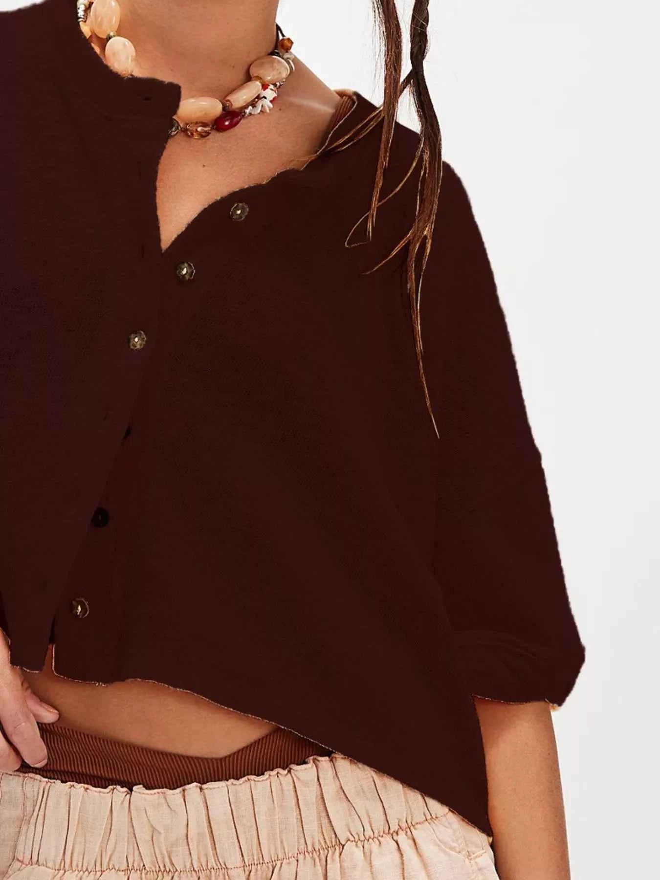 Button-Front Half Sleeve Cardigan