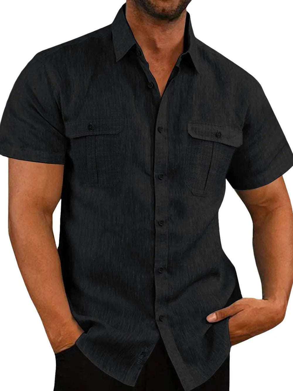 Men's Plus Size Collared Neck Short Sleeve Shirt.