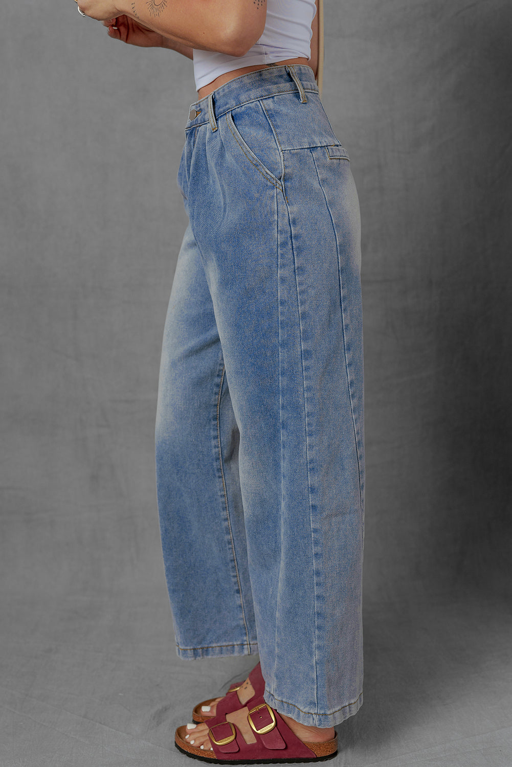 Ashleigh Blue Washed Pleated Detail Wide Leg Jeans Dear-Lover Dropshipping