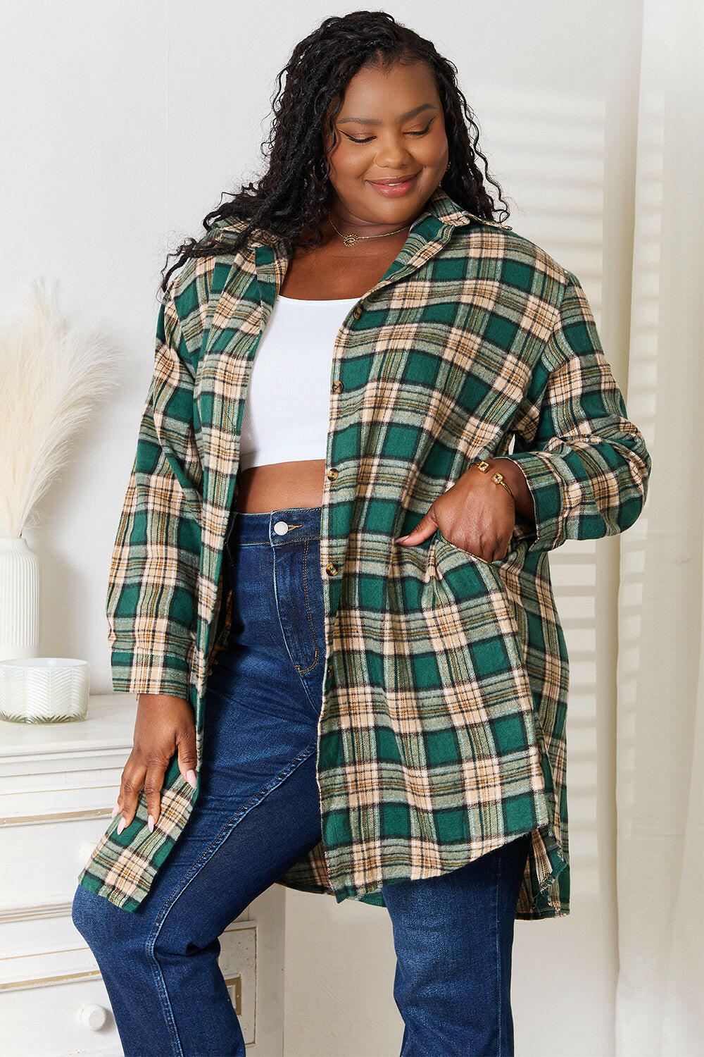 Mandy Plaid Collared Neck Long Sleeve Shirt.