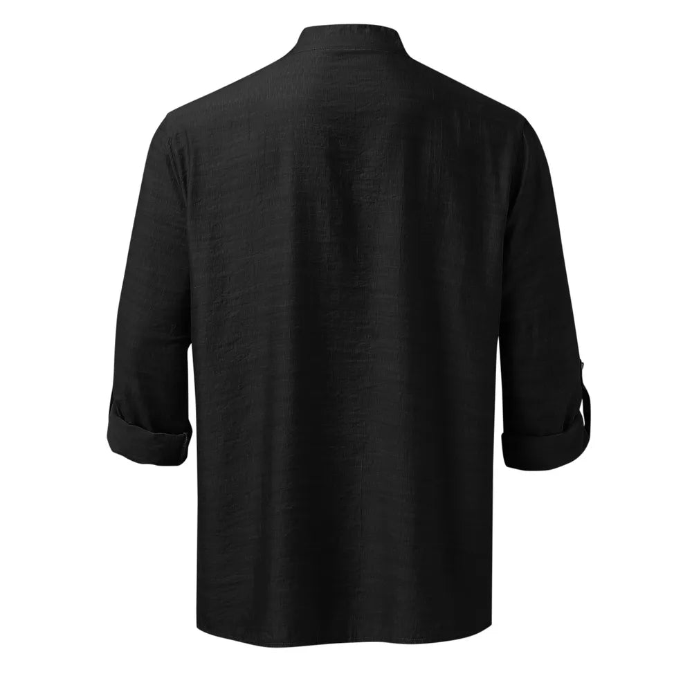 Men's Full Size Half Button Long Sleeve Shirt Plus Size.