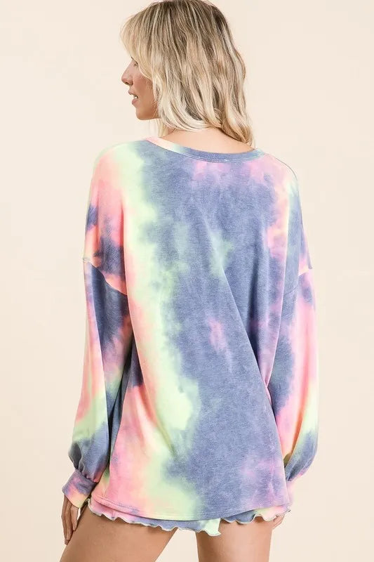 Tie-dye French terry women top and shorts set - CHIC TB