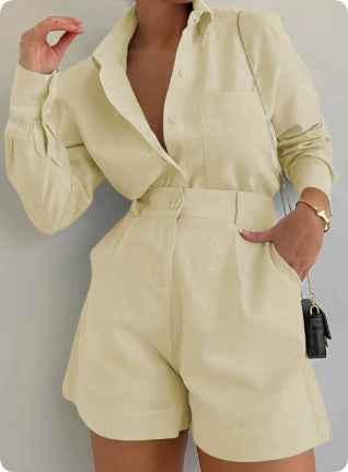 Women's Fashion Short Suit Pants Long-sleeve Suit
