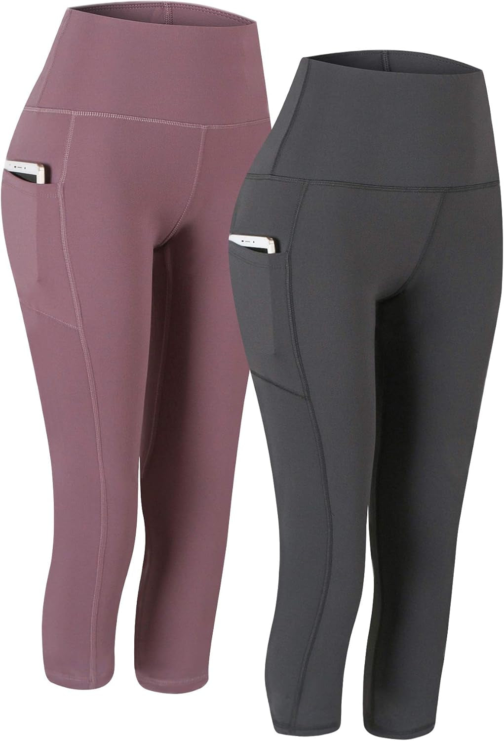 Fengbay 2 Pack High Waist Yoga Pants with Pockets, Tummy Control Workout Running Yoga Leggings for Women