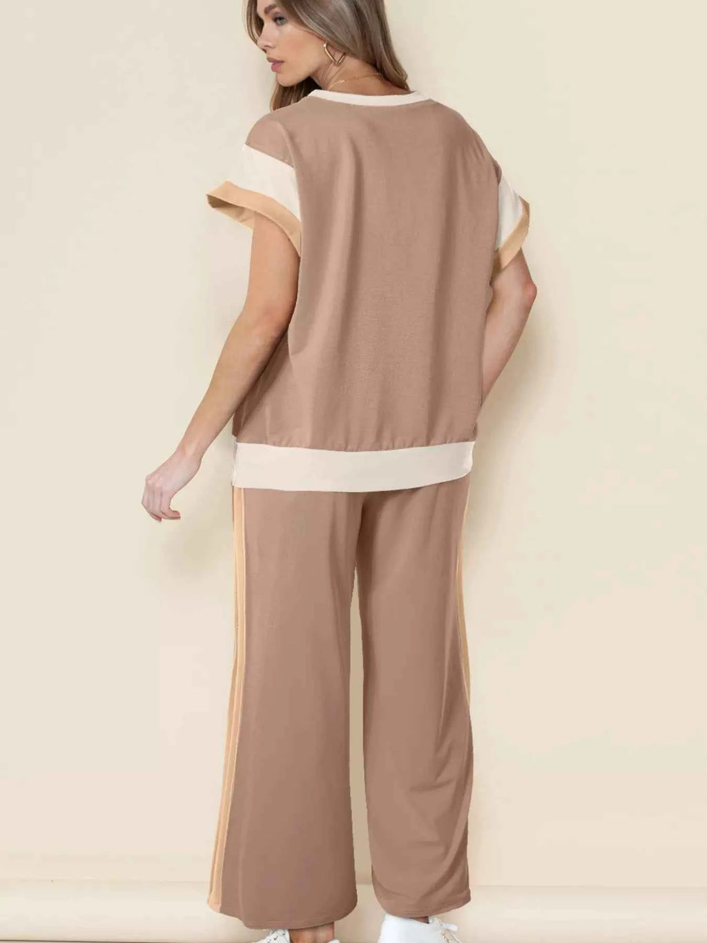 Color Block Detail Casual Two-piece Set