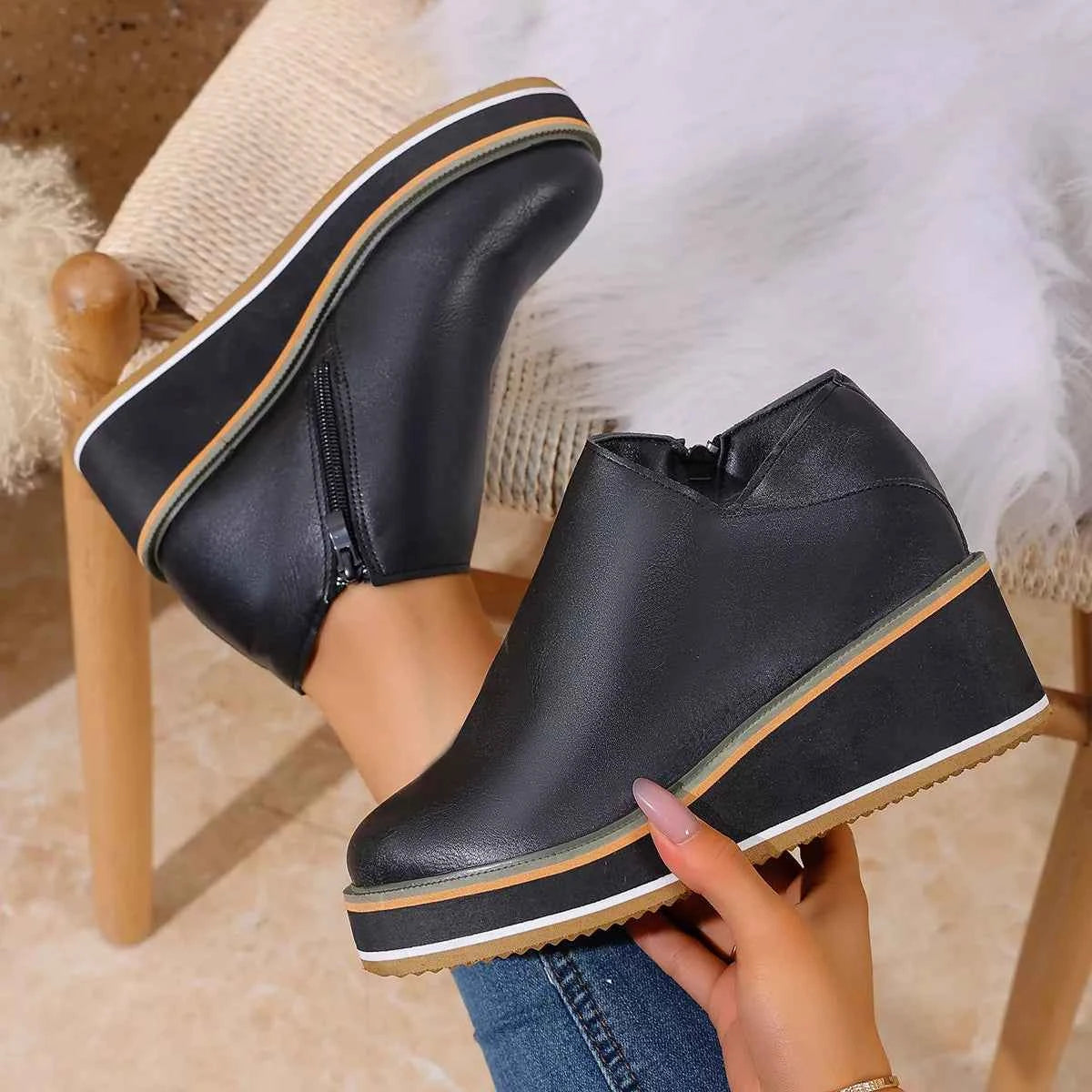 Wedge Ankle Boots with Zipper