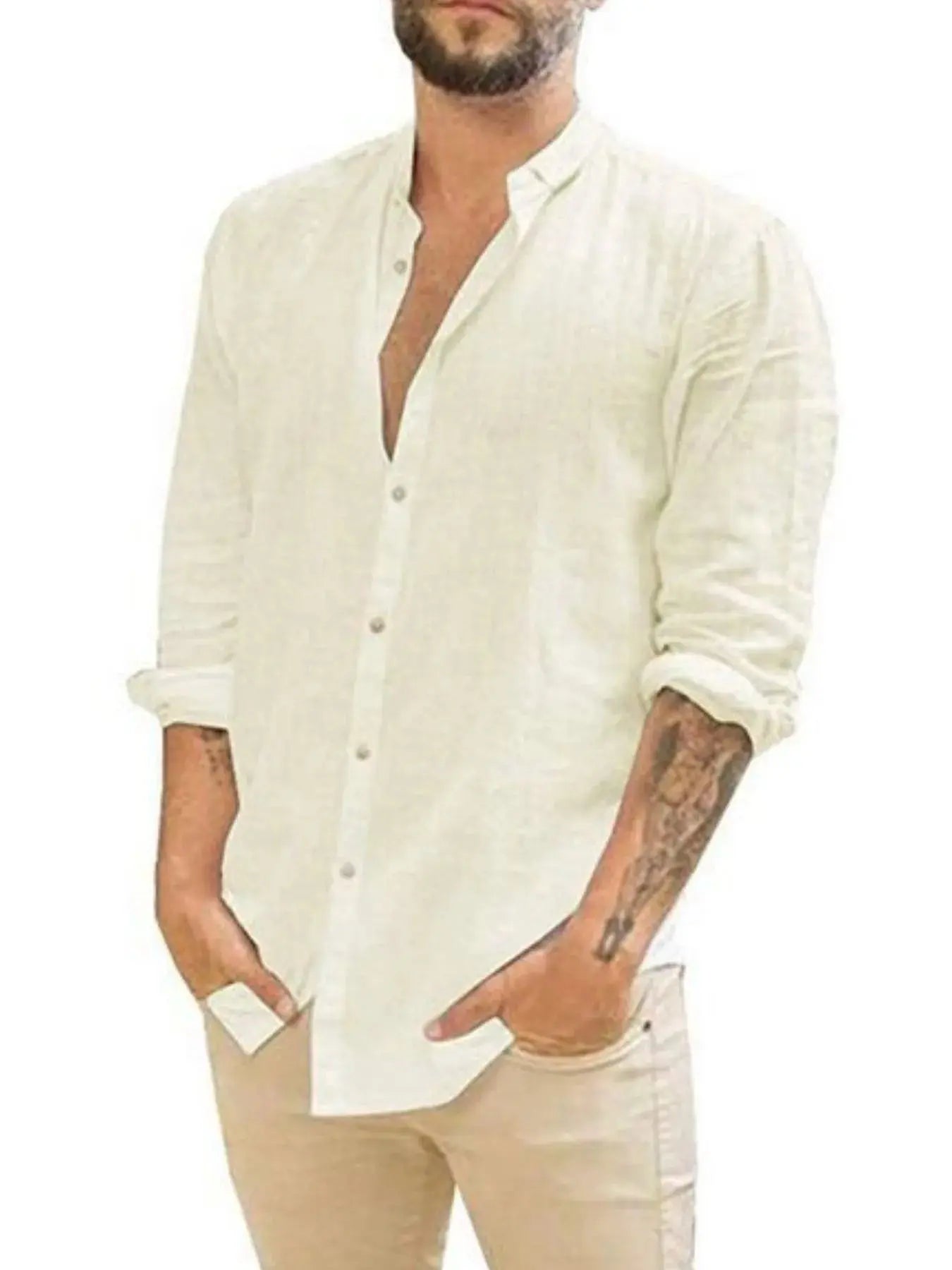 Men's Full Size Casual Linen Button Down Shirt Plus Size.